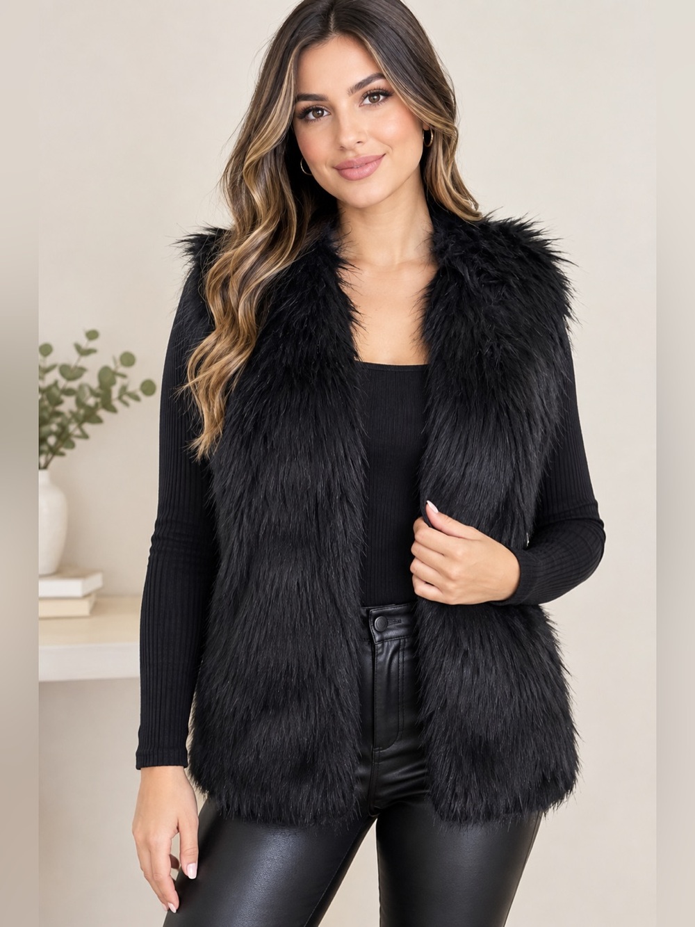 Black Faux Fur Vest - Cozy Chic Layer